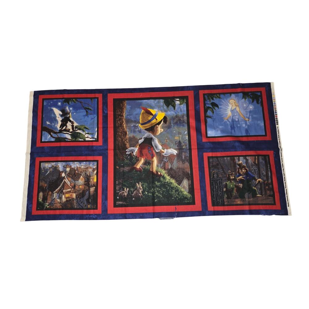 Disney David Textiles "Pinocchio" Fabric Panel 24" x 44" Blue Red Thomas Kinkade